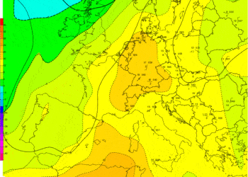 Il cuneo anticiclonico previsto sulla Toscana nei prossimi giorni, con isoterme di +17° a circa 1500 metri di quota.