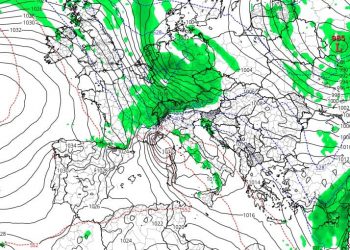 Nell’immagine: una perturbazione transiterà domani 31 Gennaio, portando qualche debole pioggia sulla Toscana.
